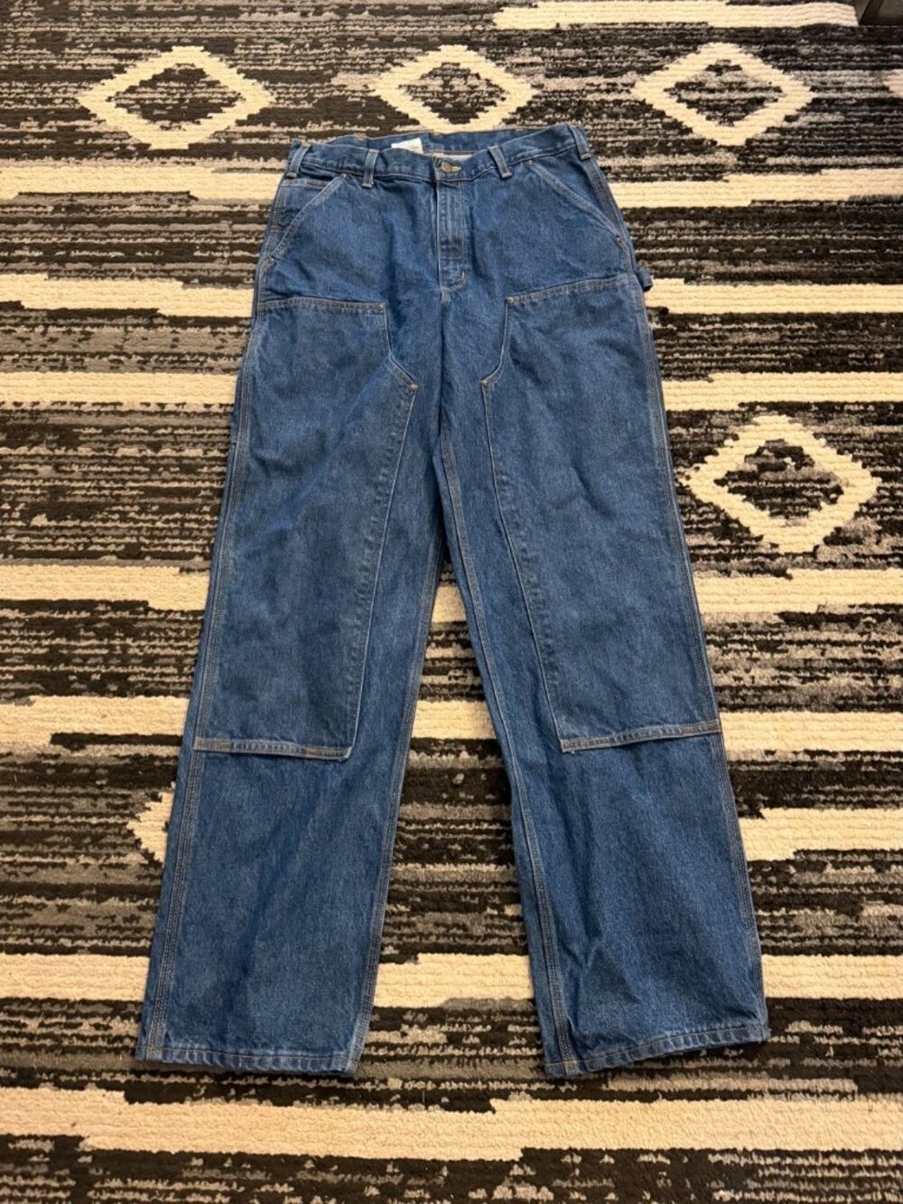 Carhartt B73 Loose Fit Double Front Dungaree Jeans Mens 34x34 Dark Denim Work